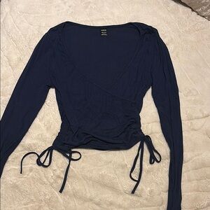 Long Sleeve Navy Wrap Blouse